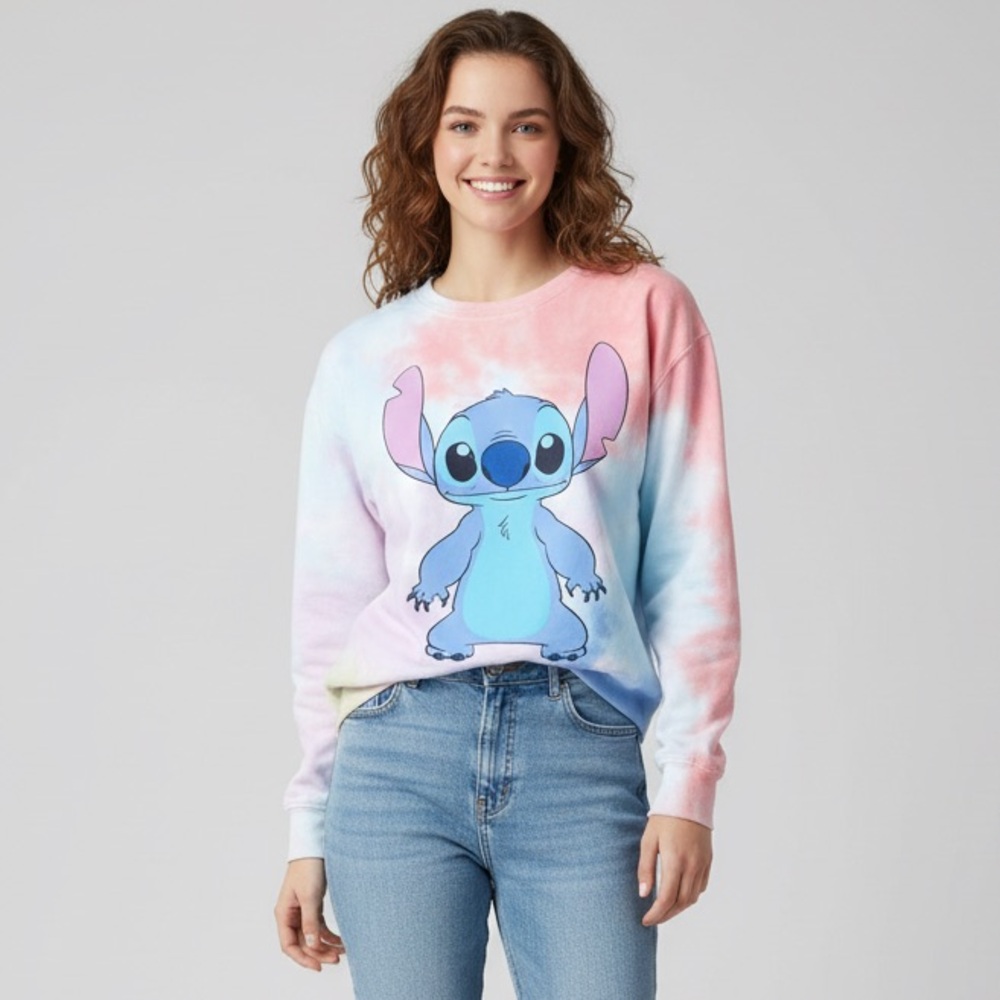 DISNEY STITCH Women’s Tie Dye Stitch Graphic Long Sleeve Sweatshirt